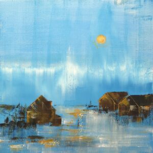 Naust i nordlysblått, 80x80