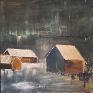 Aurora danser over seterbo, 80x80